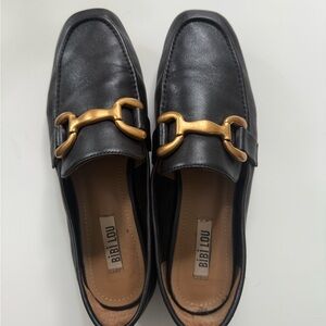 Bibi Lou Black Loafers with Gold Accent